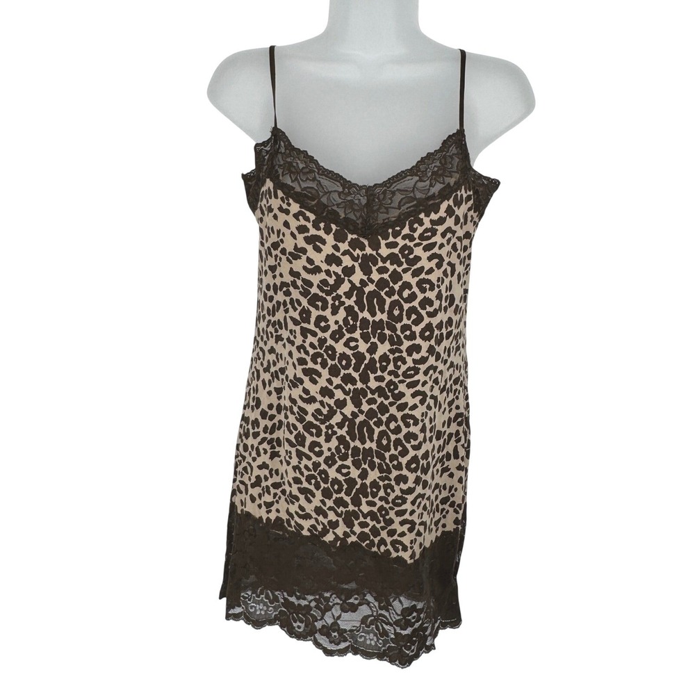 Wet Seal Leopard Print Lace Trim Camisole Top Brown Y2K Longline Grunge Indie